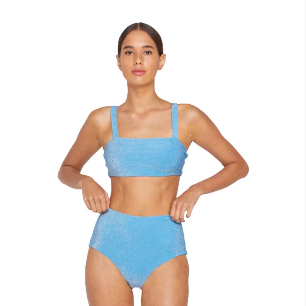 Mikoh Light Blue Textured High-Waist Bikini (Bottom Only)